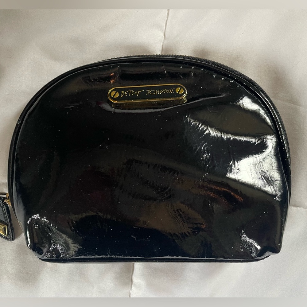 Betsey Johnson Patent Faux Leather Cosmetic Pouch/Make-Up Bag-Signature Stud